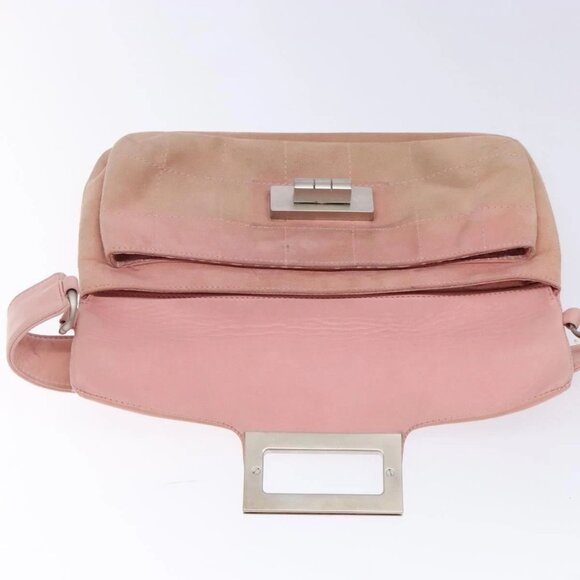 CHANEL Choco Bar Shoulder Bag Suede Pink Silver CC Auth 132385 - Picture 10 of 16